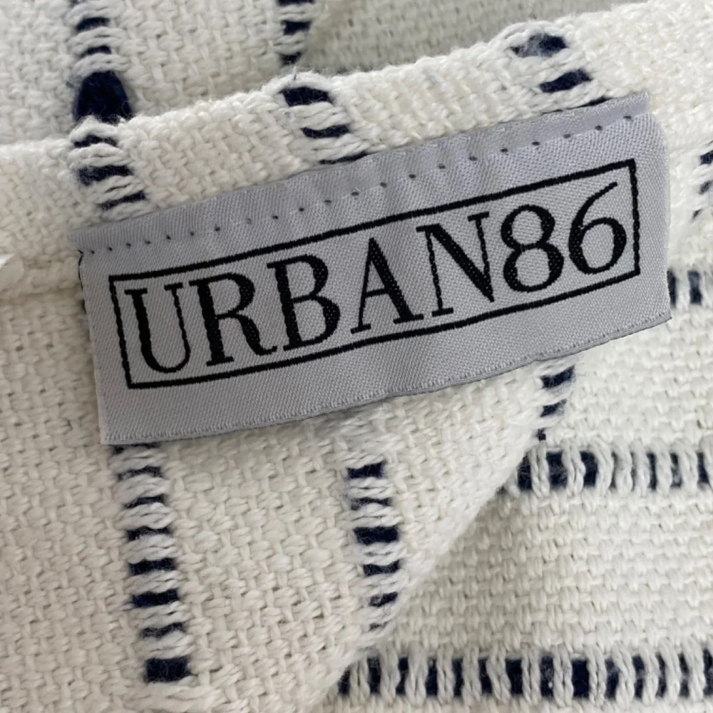 Urban86 Woven Textured Striped Tassel Throw Blanket White Navy